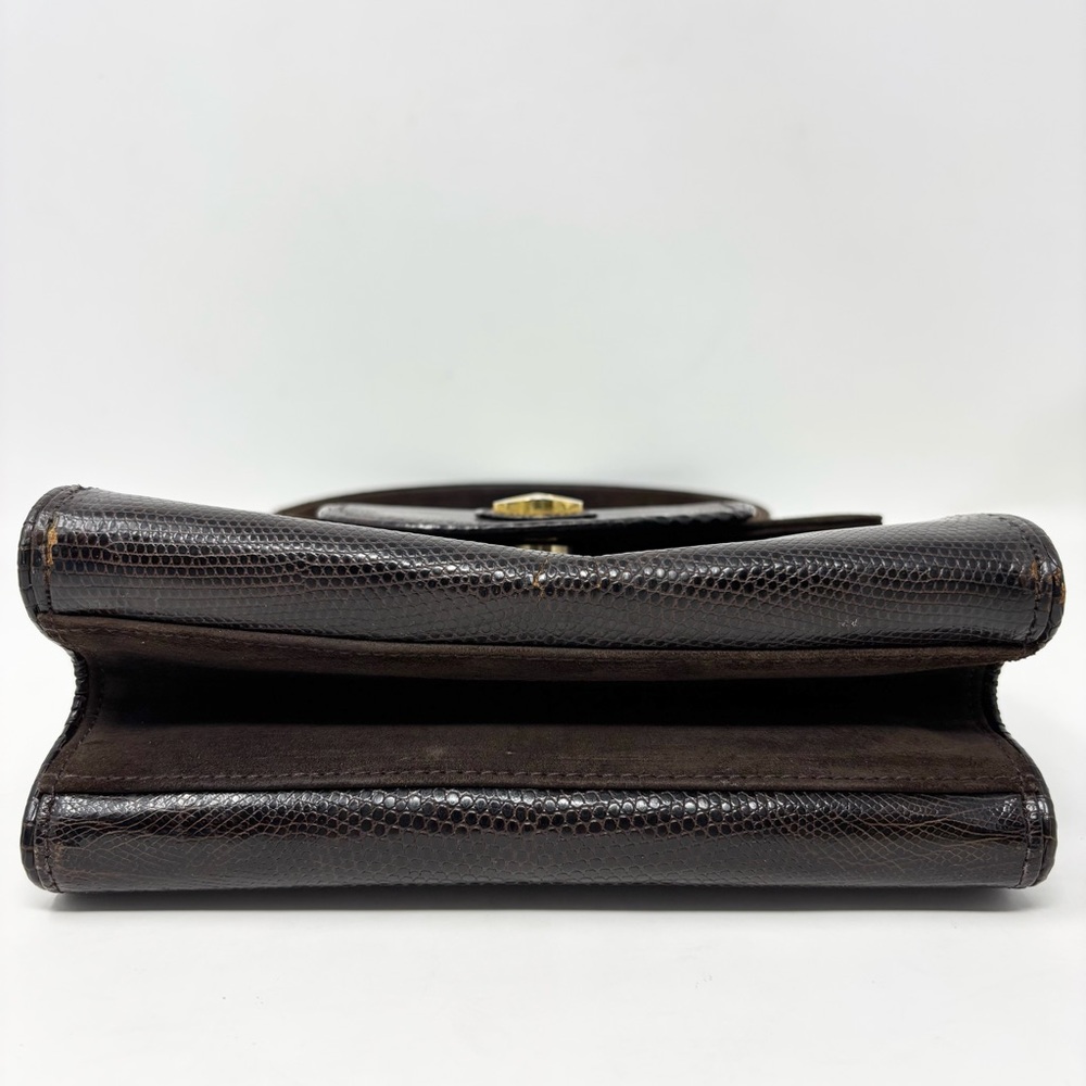 Gucci Vintage 1970s Blondie Logo Lizard & Suede Top Handle Bag Chocolate Brown - Picture 6 of 16
